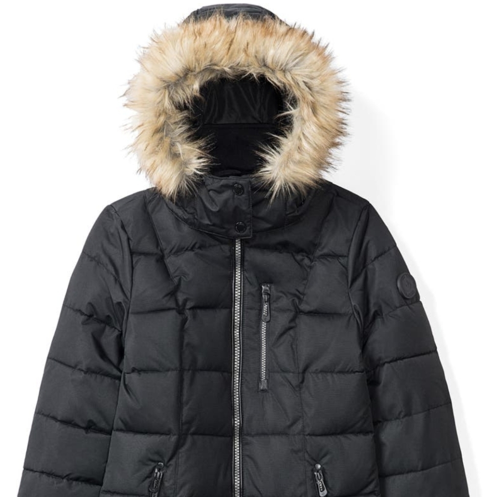 Noize Black Puffer Jacket with Faux-Fur Trim Hood
